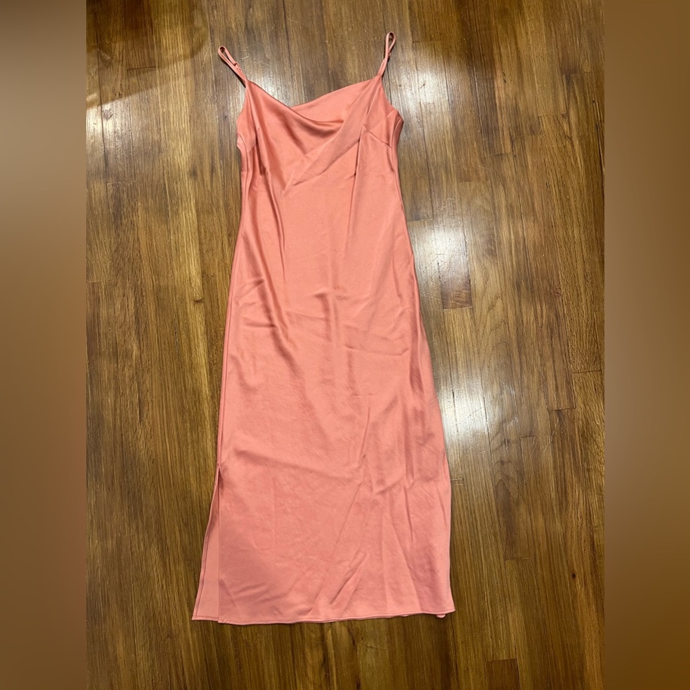 Express Satin Slip Midi Dress w/ Cowl Neck and Slit - size S